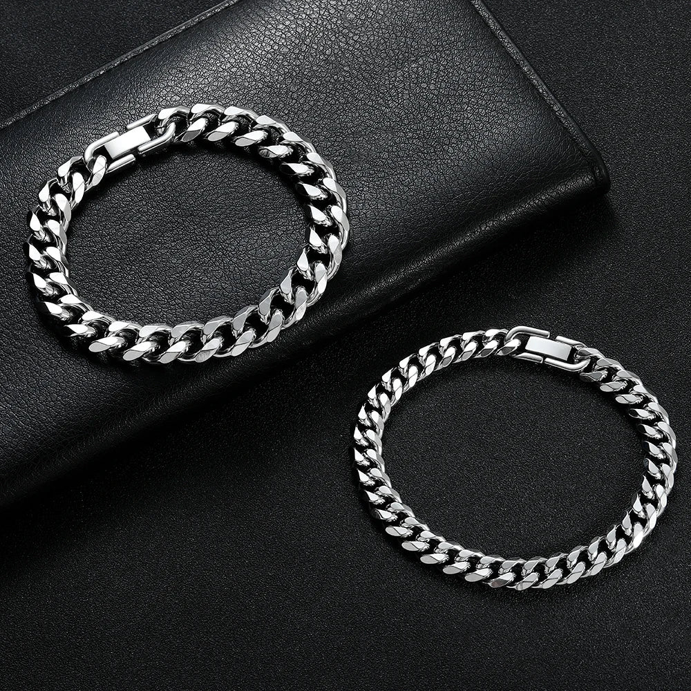 Width 8/10MM 316L Titanium Steel Cuban Chain Bracelet Fashion Men's Stainless Steel Link Bracelet Father Boyfriend Gift
