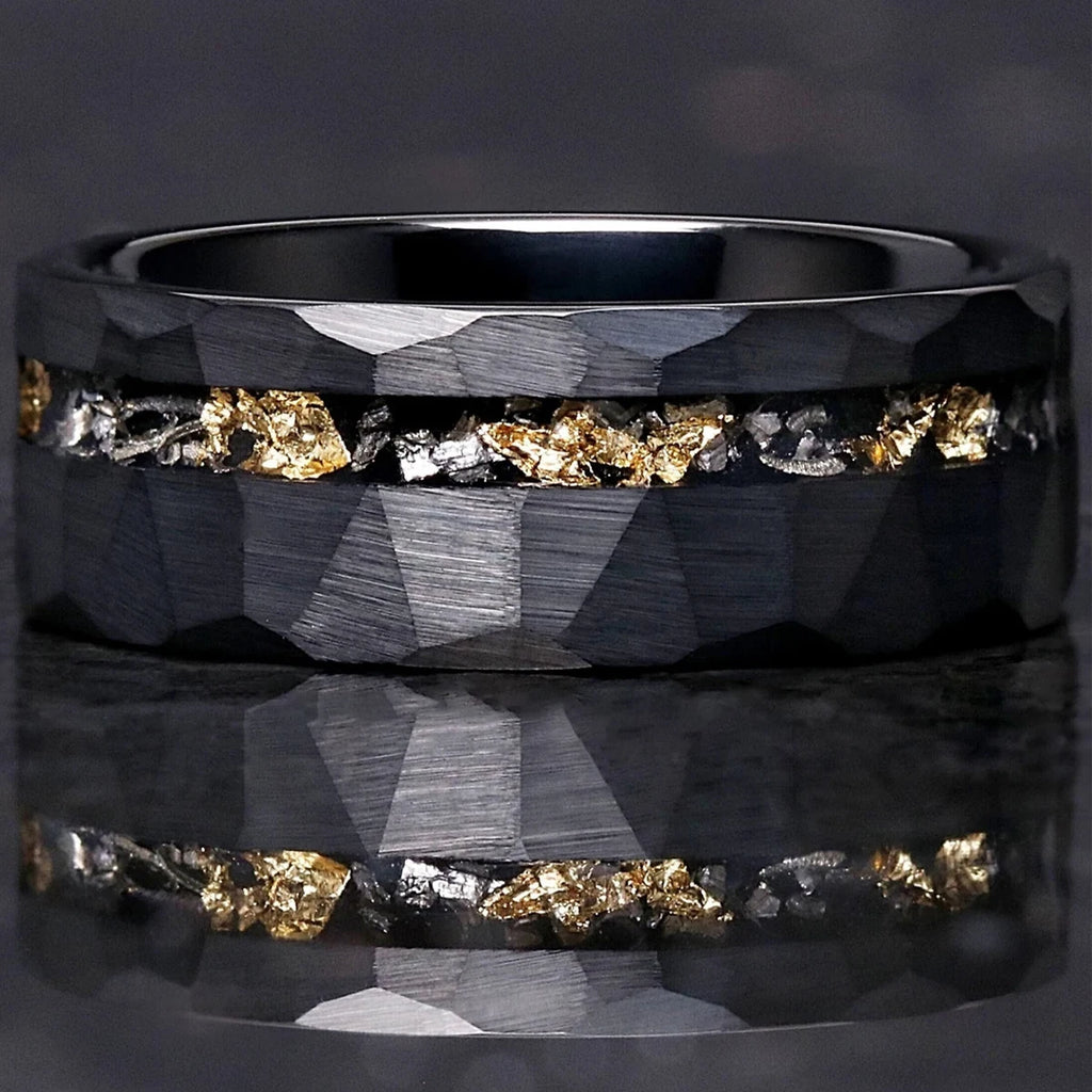 Mens 8MM Blcak Meteorite tungsten carbide ring fashion jewelry Men's wedding bands engagement Promise rings Comfort Fit Gifts