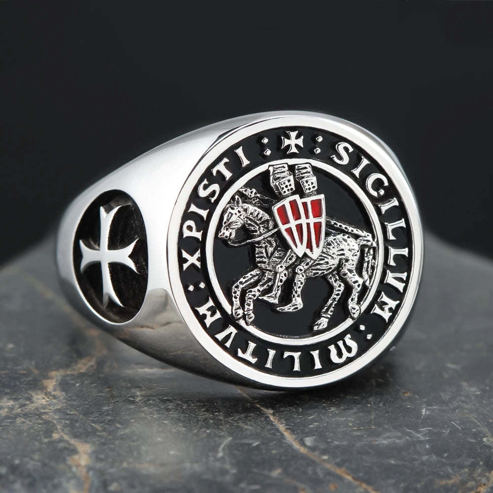 Knights Templar Crusader Shield Grand Master Sigillvm Militvm Xpisti Temple of Solomon Masonic Silver Ring