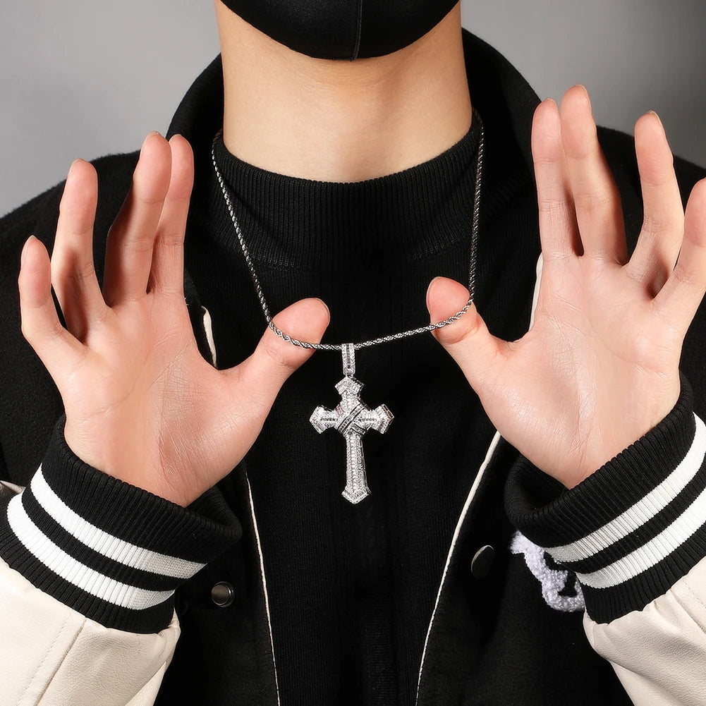 THE BLING KING Shiny Bundled Cross Pendant Necklace For Men Trendy Christian Jesus Cubic Zirconia Choker Rock Party