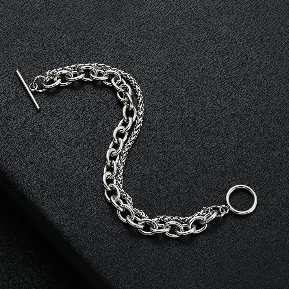 Double Layer Circle OT Buckle Chain Bracelet — Stainless Steel