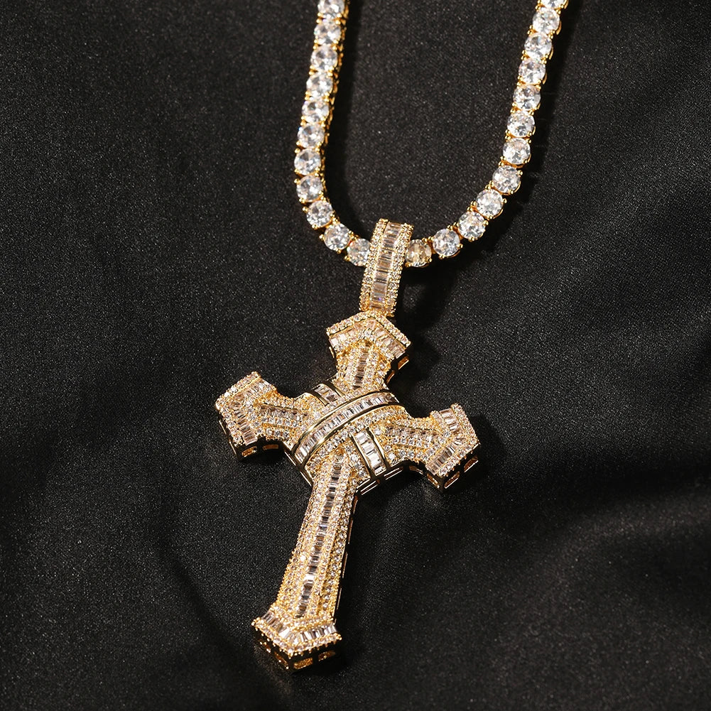 THE BLING KING Shiny Bundled Cross Pendant Necklace For Men Trendy Christian Jesus Cubic Zirconia Choker Rock Party