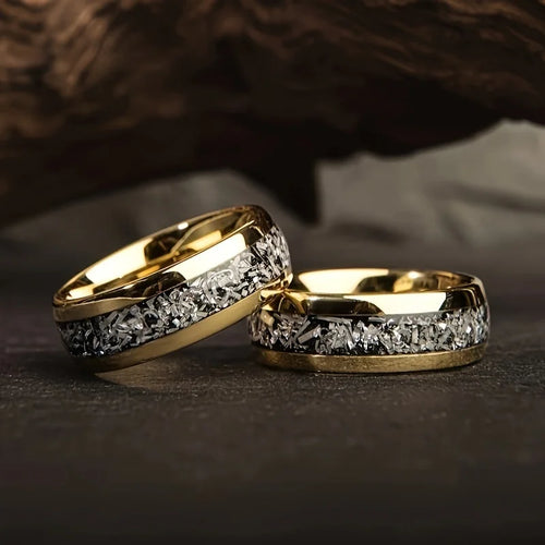 8MM Meteorite Abalone Inlay Ring — Stainless Steel