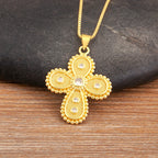 Nidin New Popular Irregular Geometric Cross Shape Inlaid Zircon Charm Pendant Necklace 2 Styles For Women Girl Jewelry Fine Gift