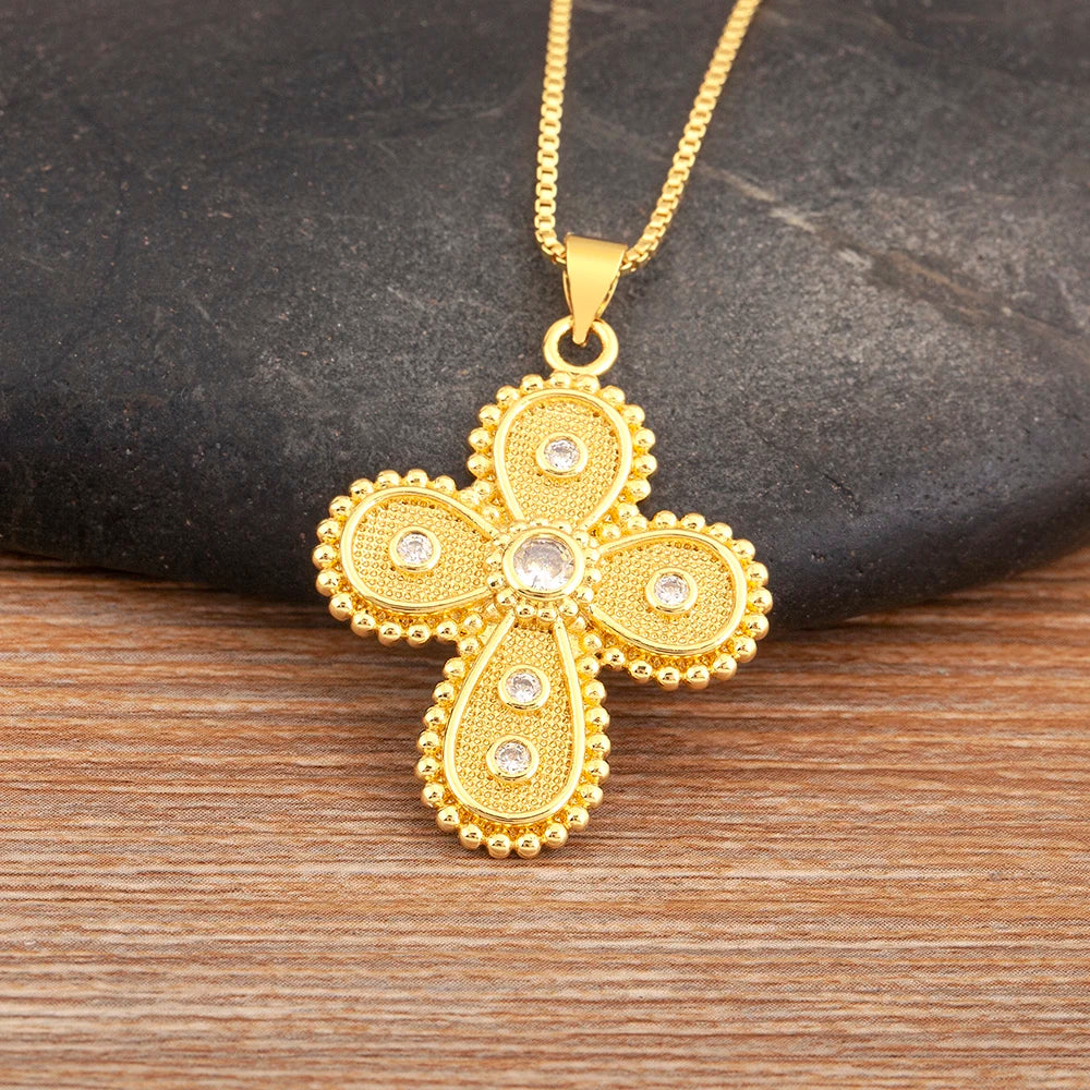 Nidin New Popular Irregular Geometric Cross Shape Inlaid Zircon Charm Pendant Necklace 2 Styles For Women Girl Jewelry Fine Gift