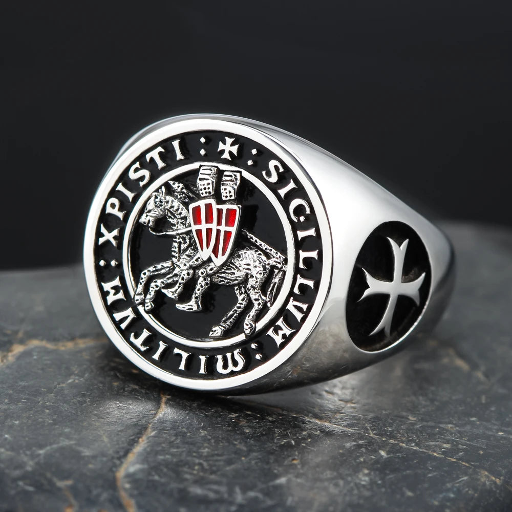 Knights Templar Crusader Shield Grand Master Sigillvm Militvm Xpisti Temple of Solomon Masonic Silver Ring