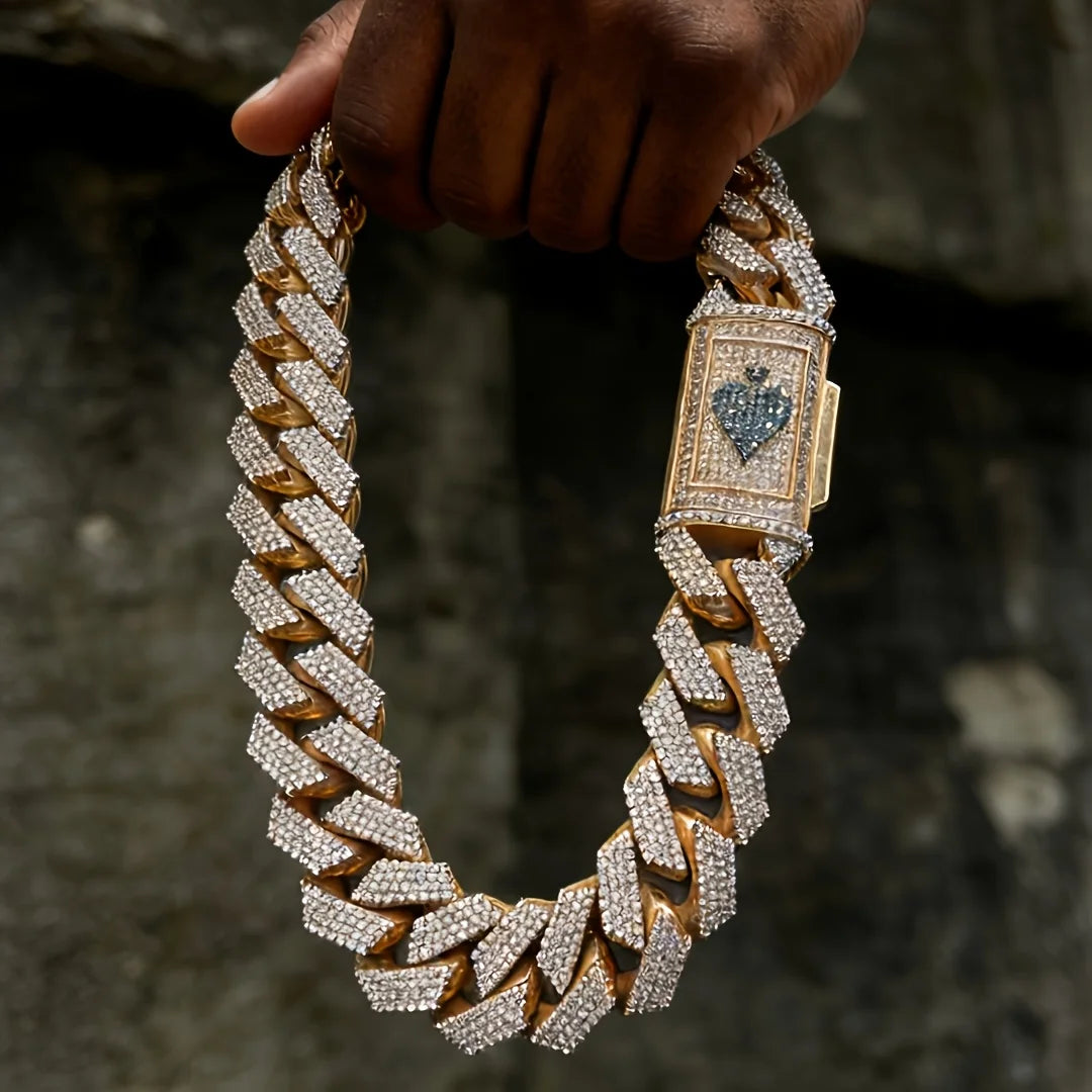15mm Wide Fashionable Men's Hip-Hop Cuban Chain | Miami Necklace, Heavy-Duty Frozen Cuban Chain, Rapper Gangster Style