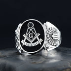 Masonic Lodge Signet Ring — Silver-Tone Metal