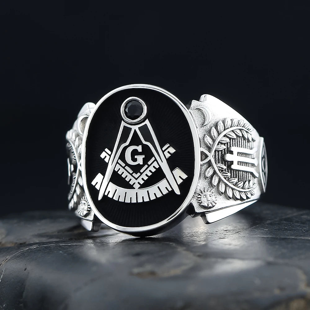 Masonic Lodge Signet Ring — Silver-Tone Metal