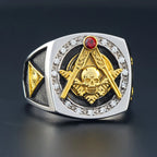 Masonic Skull And Bones Biker Freemason Sun Moon Illuminati Sterling Silver Ring