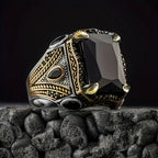 Turkish Eagle Signet Ring, Black Zircon — Zinc Alloy