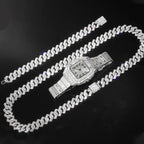 Gold Color Cuban Chain Watch for Men,Hip Hop Miami Curb,Iced Out Paved Rhinestones,Bling Rapper Necklace