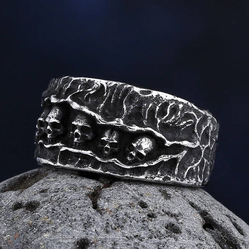 2023 New Gothic Retro Men Skull Ring 316L Stainless Steel Rings For Men Party Punk Biker Jewelry Boyfriend Gifts Male Bijoux