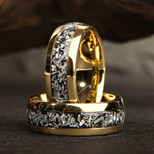 8MM Meteorite Abalone Inlay Ring — Stainless Steel