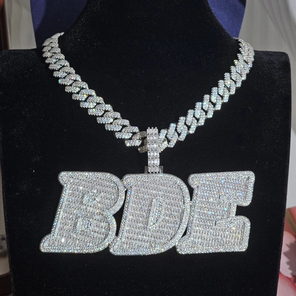Custom Baguette Letter Pendant — Cuban Chain