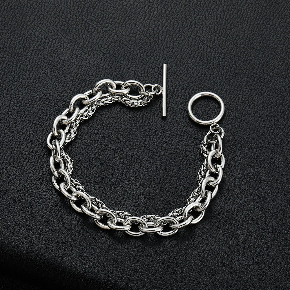 Double Layer Circle OT Buckle Chain Bracelet — Stainless Steel