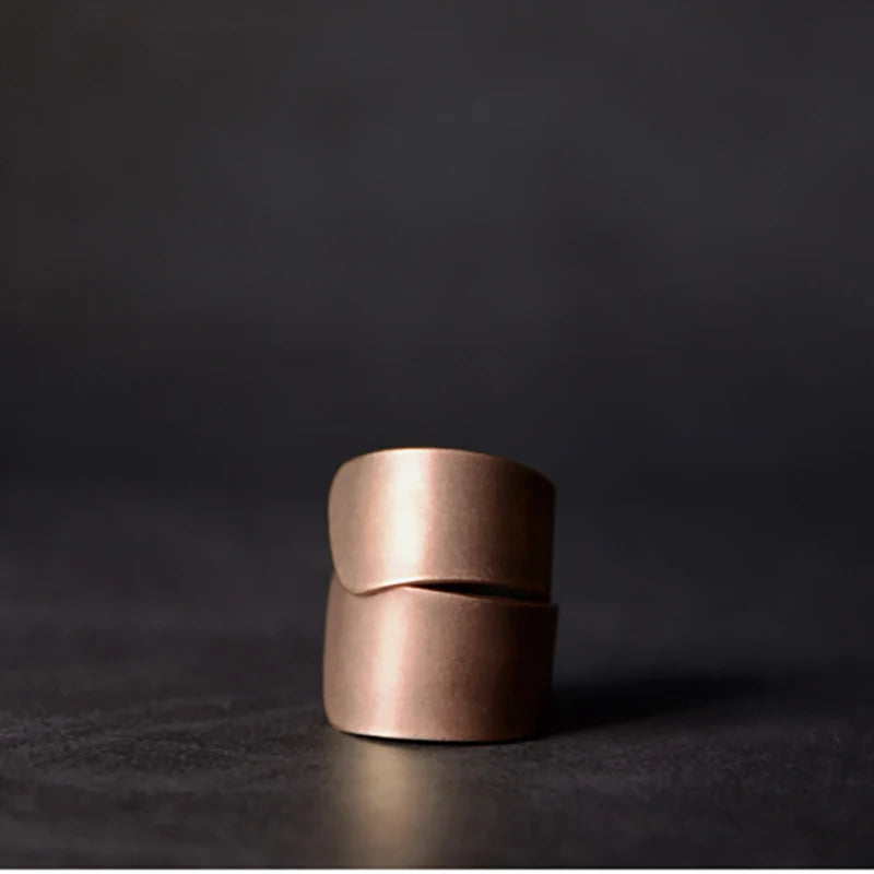 Hammered Hand Crafted Solid Copper Ring Special Design Process Size Adjustable Retro Punk Street Oxidized Finger Jewelry