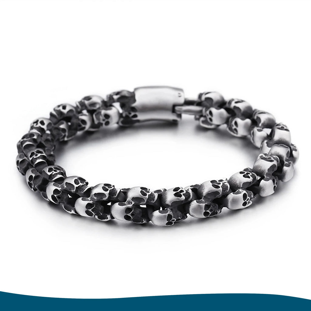 Gothic Skull Bracelet for Men — Stainless Steel, 7.3-9.6 in