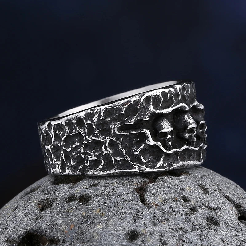 2023 New Gothic Retro Men Skull Ring 316L Stainless Steel Rings For Men Party Punk Biker Jewelry Boyfriend Gifts Male Bijoux