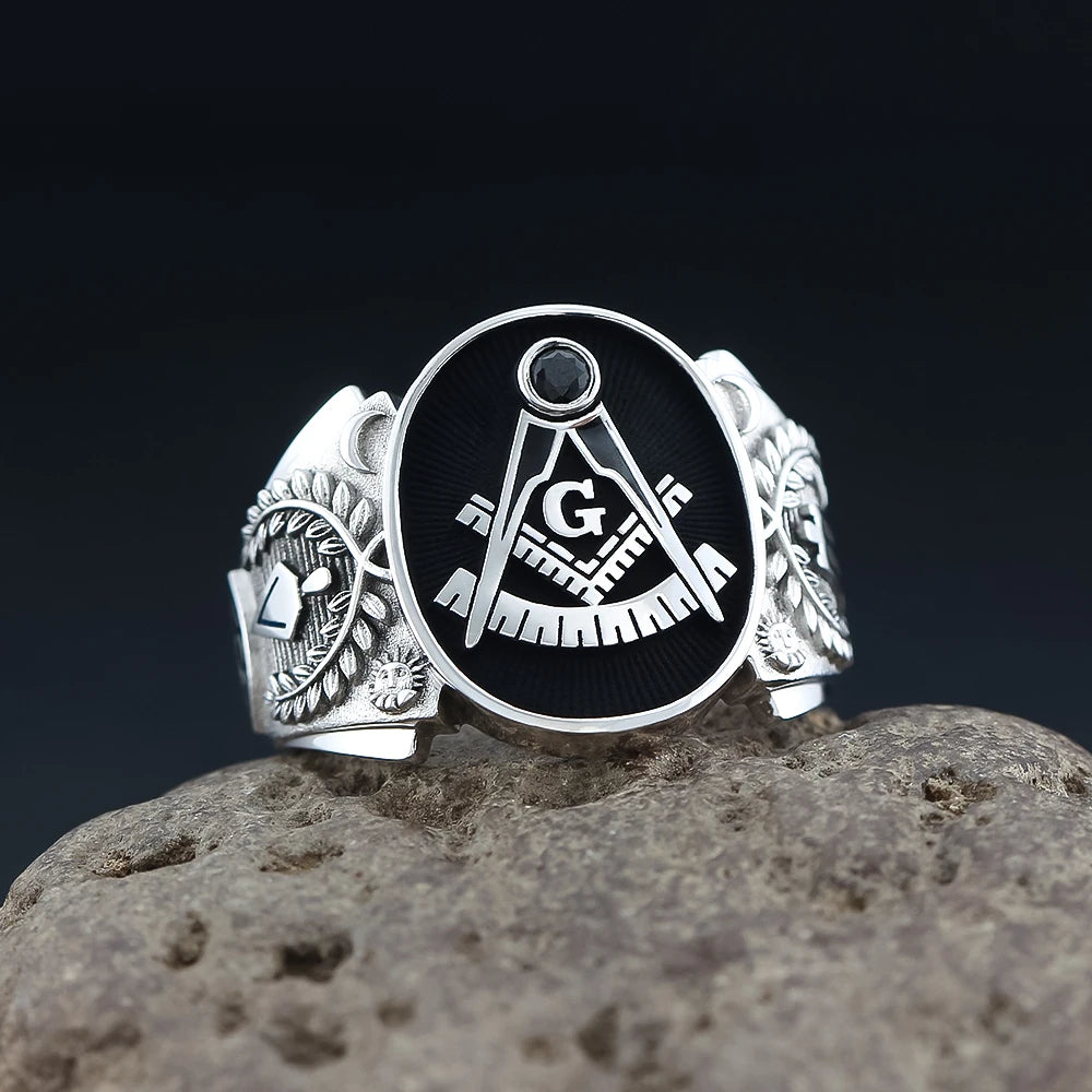 Masonic Lodge Signet Ring — Silver-Tone Metal
