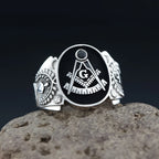 Masonic Lodge Signet Ring — Silver-Tone Metal