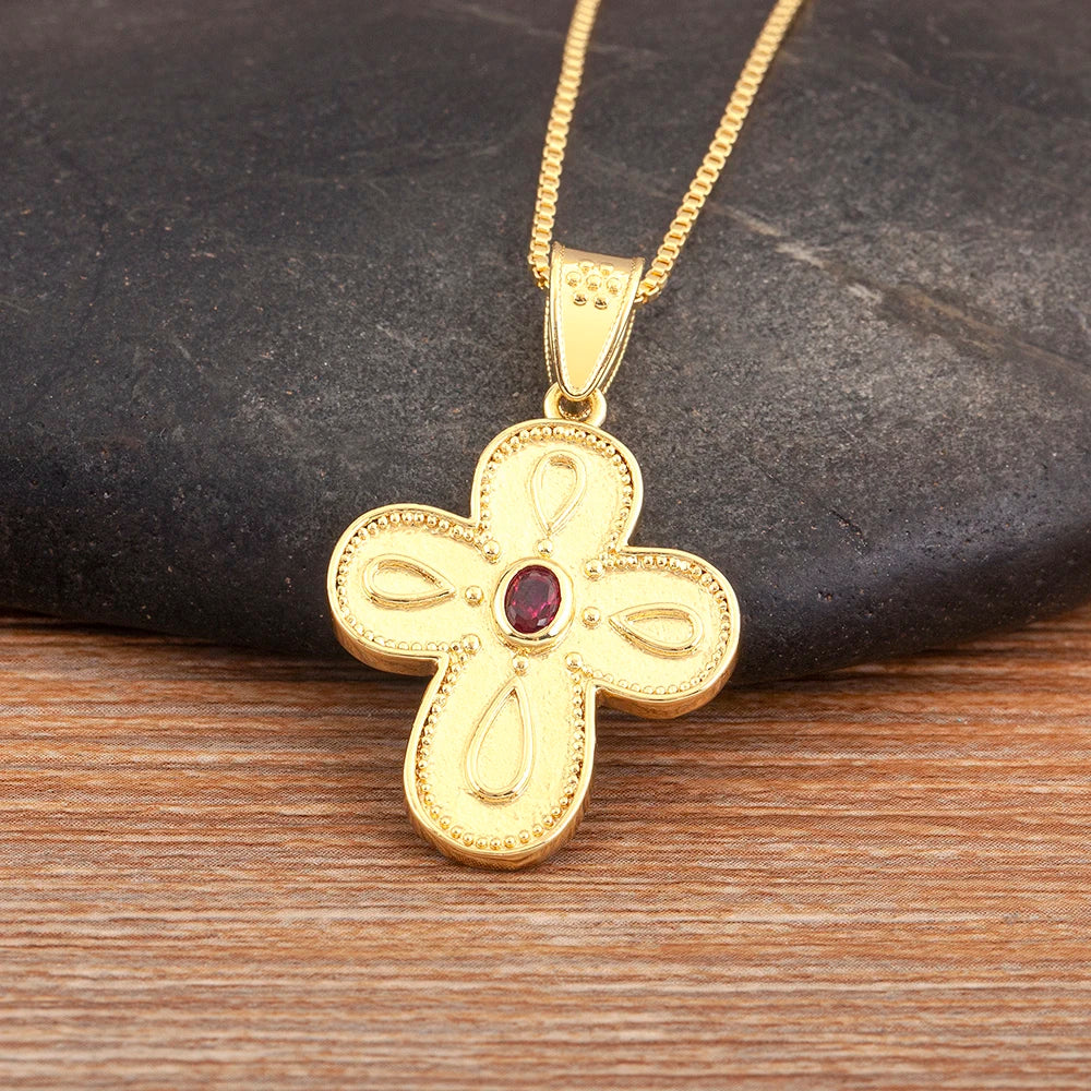 Nidin New Popular Irregular Geometric Cross Shape Inlaid Zircon Charm Pendant Necklace 2 Styles For Women Girl Jewelry Fine Gift