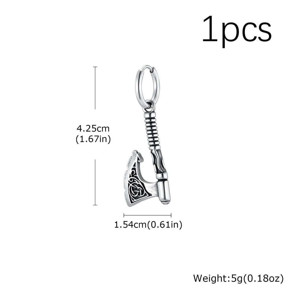 Hip Hop Punk Viking Axe Dangle Earrings for Men, Fashion Celtic Knot Rune Amulet Earrings, Stainless Steel Punk Jewelry