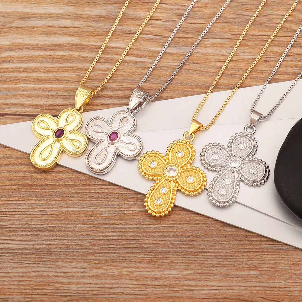 Nidin New Popular Irregular Geometric Cross Shape Inlaid Zircon Charm Pendant Necklace 2 Styles For Women Girl Jewelry Fine Gift