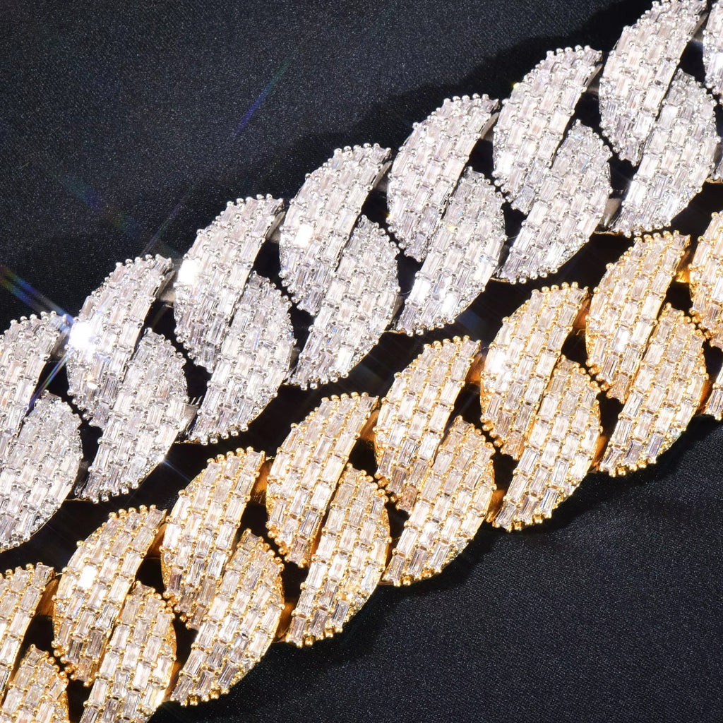 15mm Miami Cuban Chain Silver Color Hip Hop Necklace For Men Iced Out Baguette Zircon Link Fashion Rock Rapper Jewelry