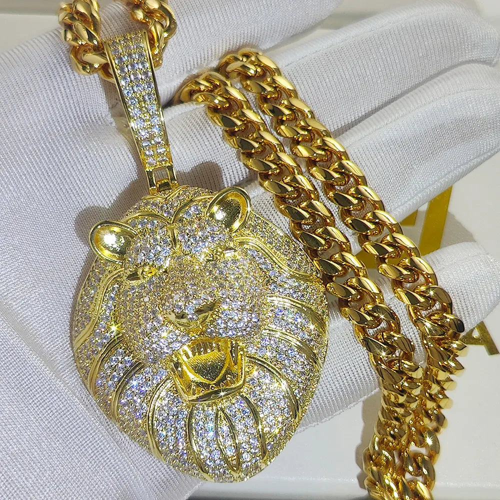 Iced Out Roaring Lion Head Pendant
