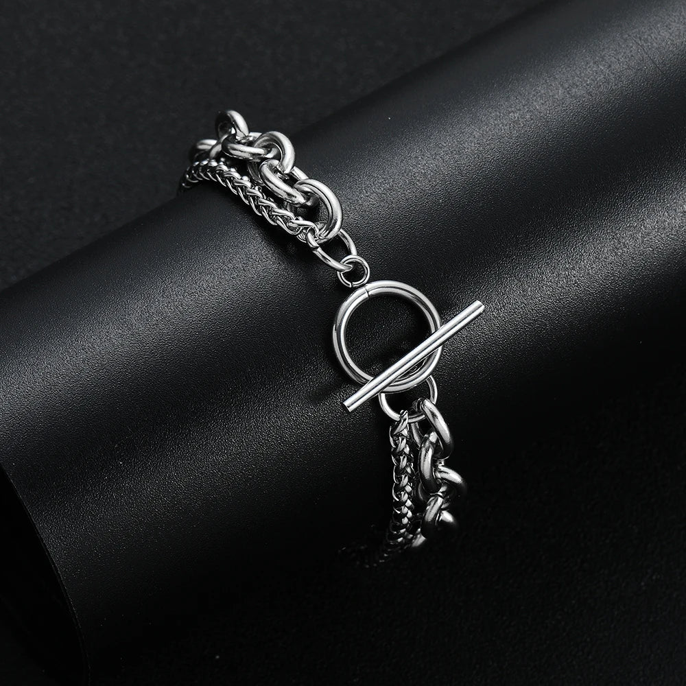 Double Layer Circle OT Buckle Chain Bracelet — Stainless Steel