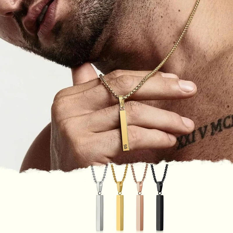 Rectangle Bar Pendant Necklace — Stainless