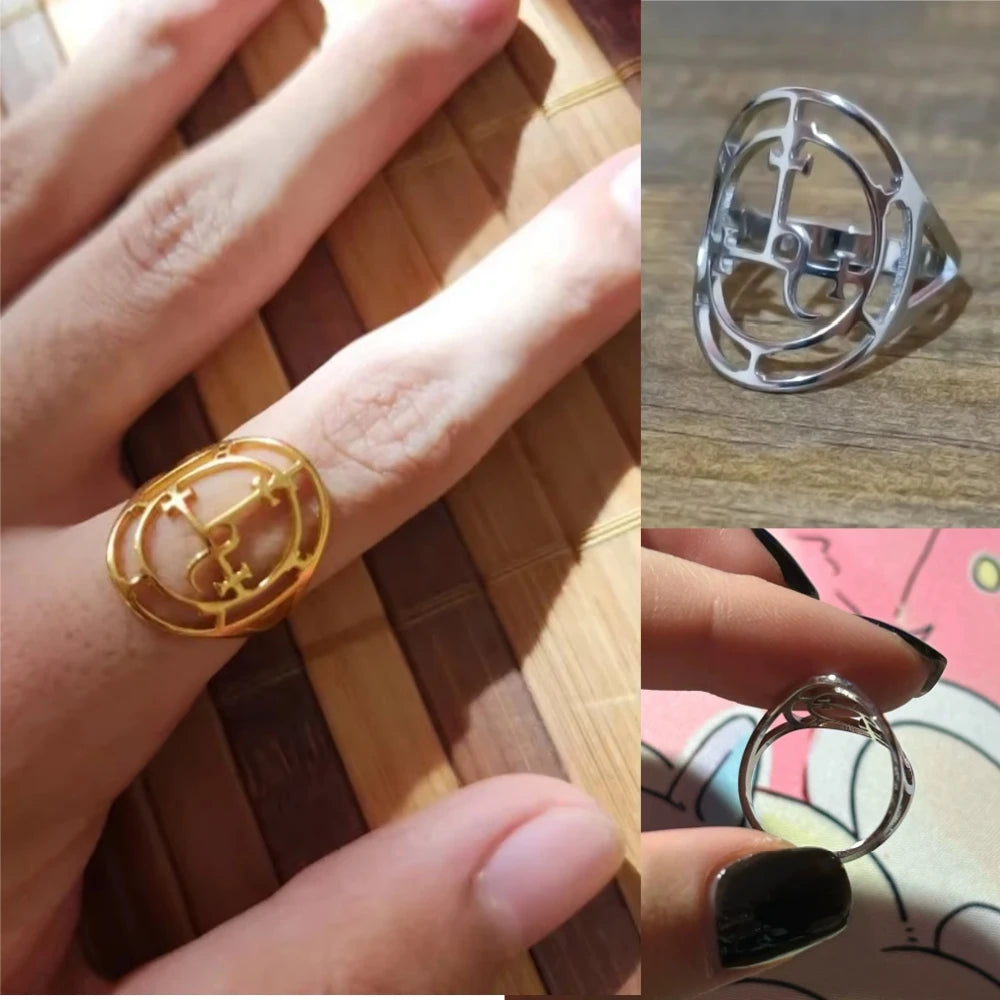 LIKGREAT Sigil Of Lilith Stainless Steel Ring Queen of the Night Solomon Magic Protection Amulet Ring Jewelry Gift for Women Men