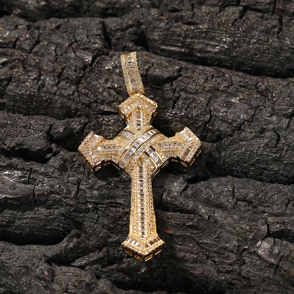 THE BLING KING Shiny Bundled Cross Pendant Necklace For Men Trendy Christian Jesus Cubic Zirconia Choker Rock Party