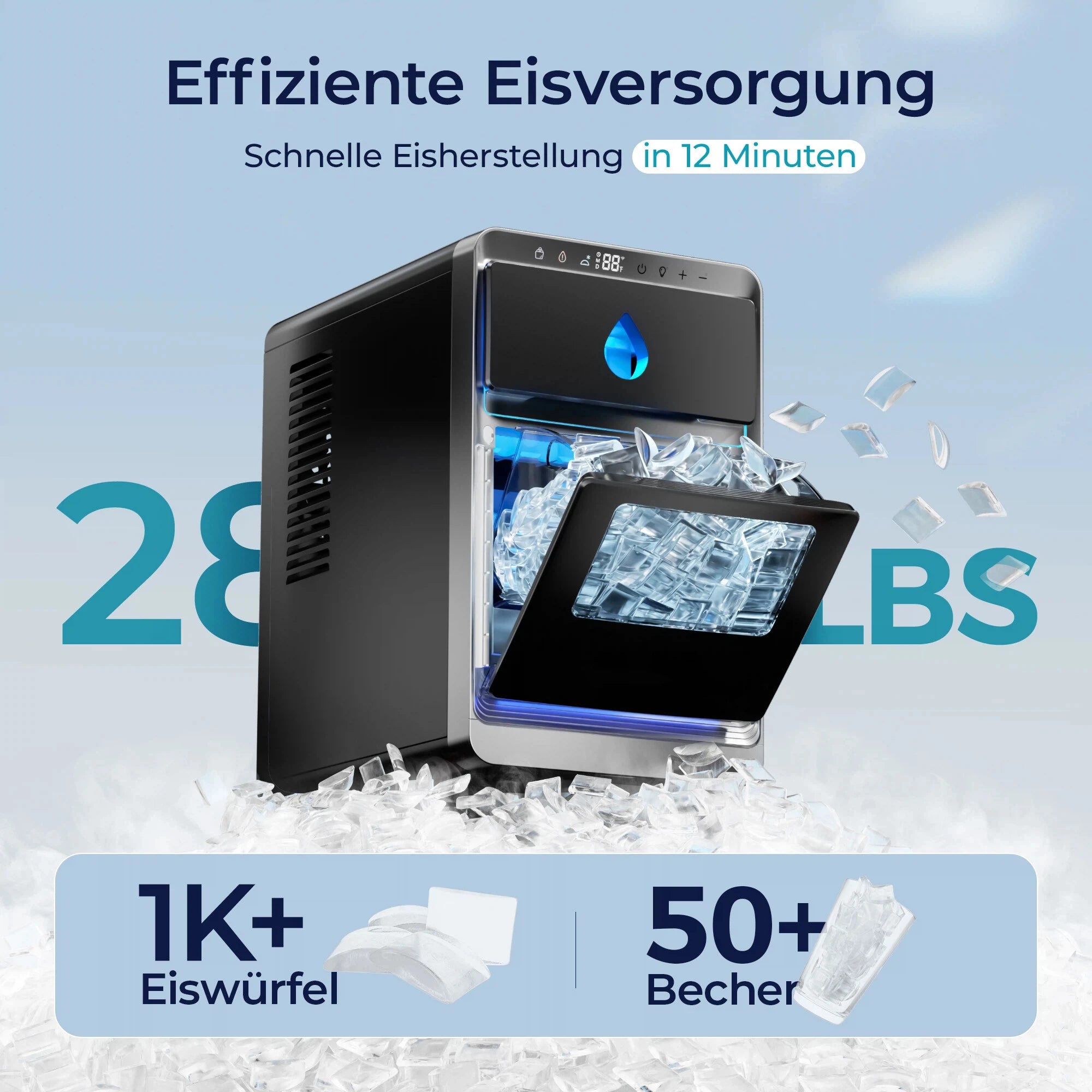 Automatic Countertop Ice Maker – Portable Crescent-Shaped Ice Machine for Home Bars & Beverages | 16 Cubes Every 12