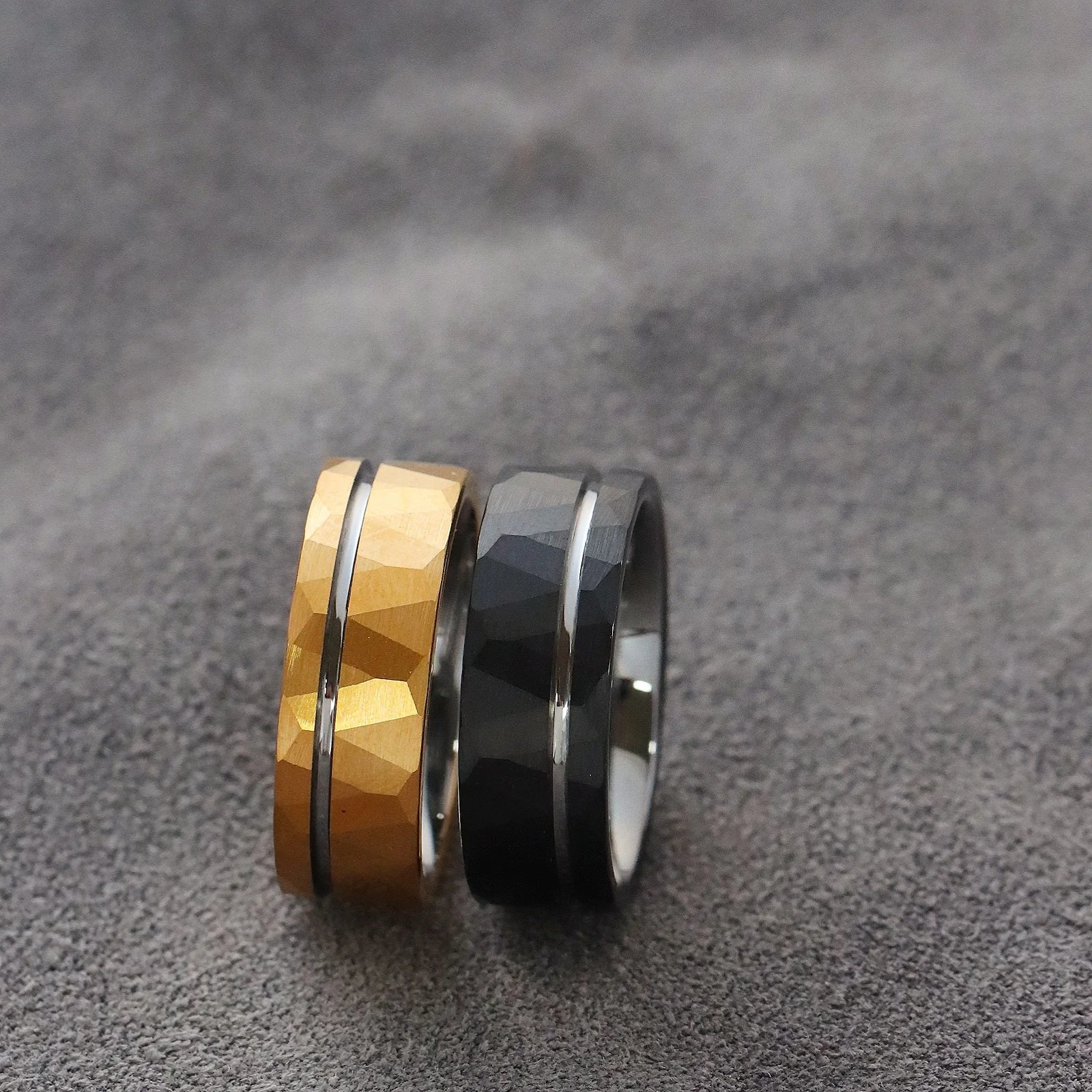 Black Tungsten Ring 8mm Men’s Wedding Band, Custom Free Engraving, Comfort Fit Gift, Beveled Edge Band for Wedding