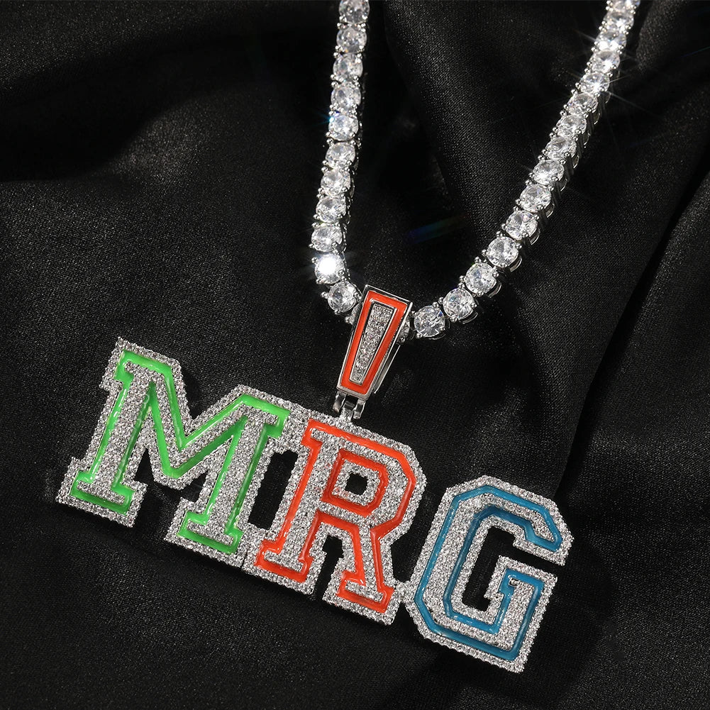 THE BLING KING Custom Fluorescent Name Pendant Necklace Iced Out Cubic Zirconia Chain Necklace Hiphop Punk Jewelry For