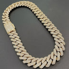 925 Sterling 925 Silvery Set with Moissanite Chilled Hip Hop 14mm Wide 2 Rows Miami Cuban Chain Cuban Chain Necklace Is Suitable