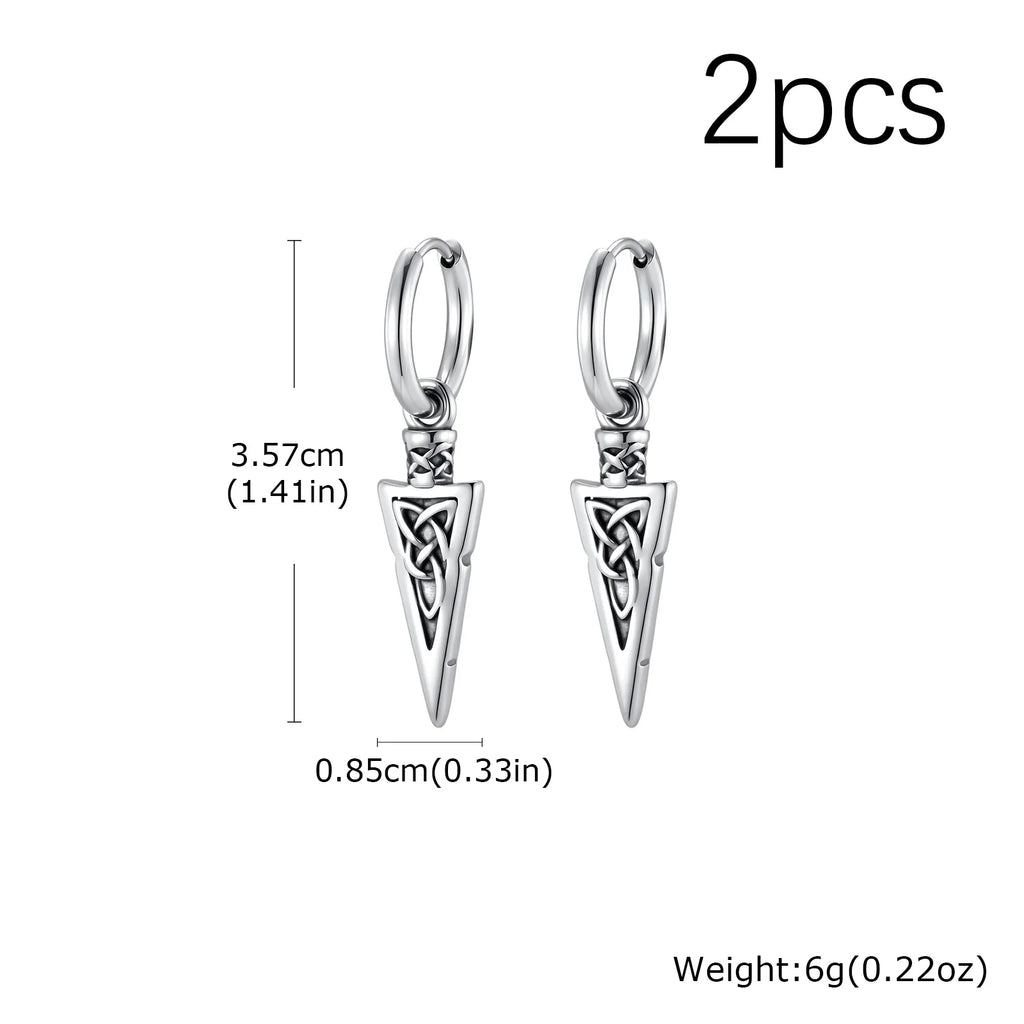 Hip Hop Punk Viking Axe Dangle Earrings for Men, Fashion Celtic Knot Rune Amulet Earrings, Stainless Steel Punk Jewelry