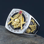 Masonic Skull And Bones Biker Freemason Sun Moon Illuminati Sterling Silver Ring