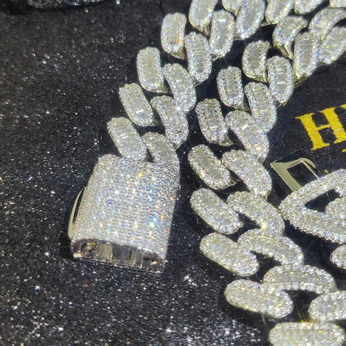15mm Iced Out Cuban Link Chain 5A+ Baguette Cubic Zirconia Silver/Gold Plated Bling CZ Necklace Hip Hop Rapper Luxury