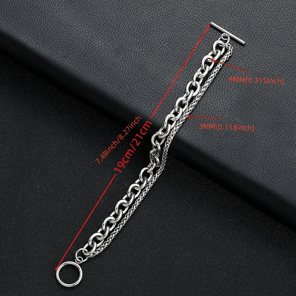 Double Layer Circle OT Buckle Chain Bracelet — Stainless Steel