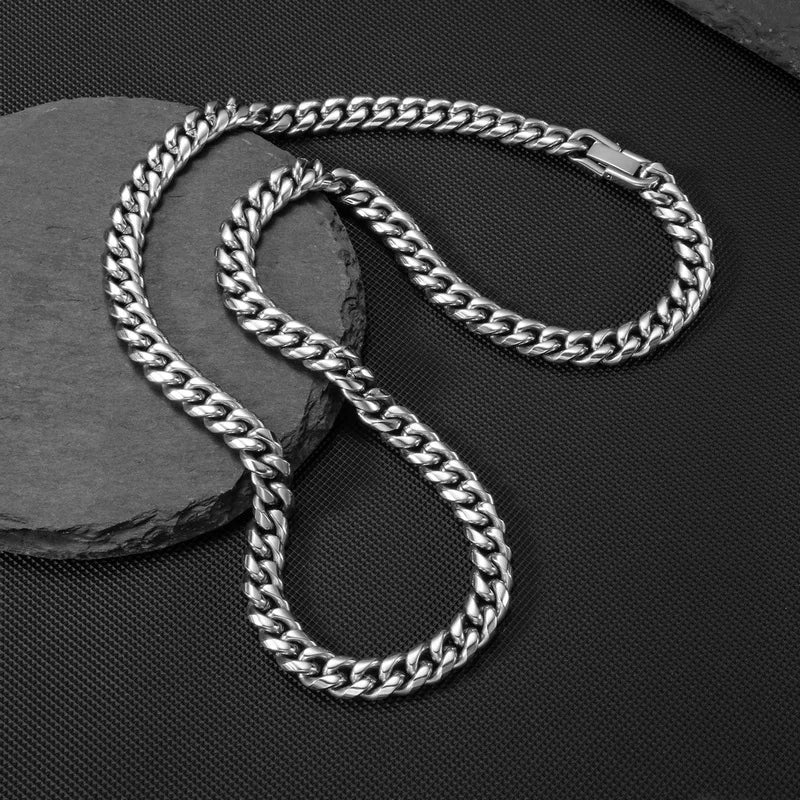 Width 8MM 316L Titanium Steel Miami Crypto Cuban Chain Necklace For Men Fashion Hip Hop Rock Party Jewelry Boyfriend Gift