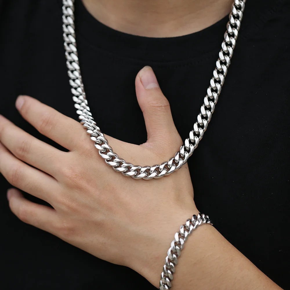 Width 8MM 316L Titanium Steel Miami Crypto Cuban Chain Necklace For Men Fashion Hip Hop Rock Party Jewelry Boyfriend Gift
