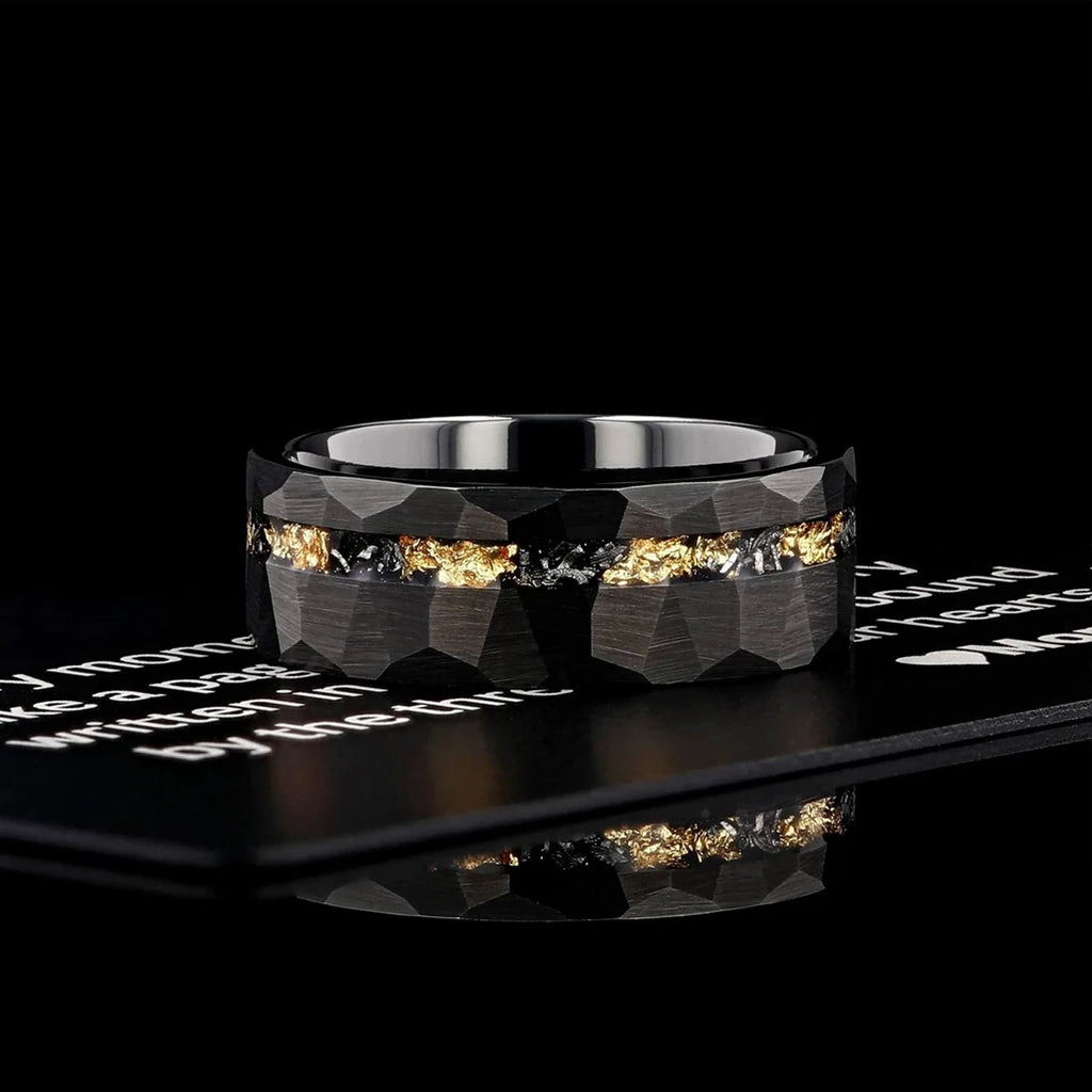 Mens 8MM Blcak Meteorite tungsten carbide ring fashion jewelry Men's wedding bands engagement Promise rings Comfort Fit Gifts