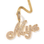 THE BLING KING Custom Brush Cursive Letter Name Pendant Necklace Iced Out Bageutte Cubic Zirconia Chain Necklace Hiphop