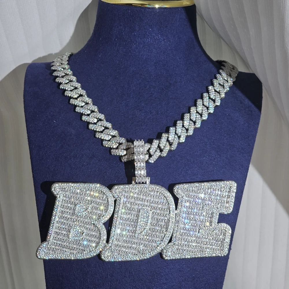 Custom Baguette Letter Pendant — Cuban Chain
