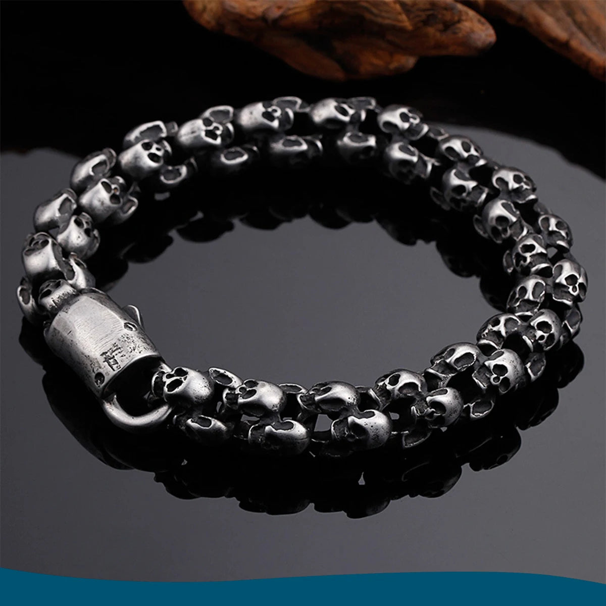 Gothic Skull Bracelet for Men — Stainless Steel, 7.3-9.6 in
