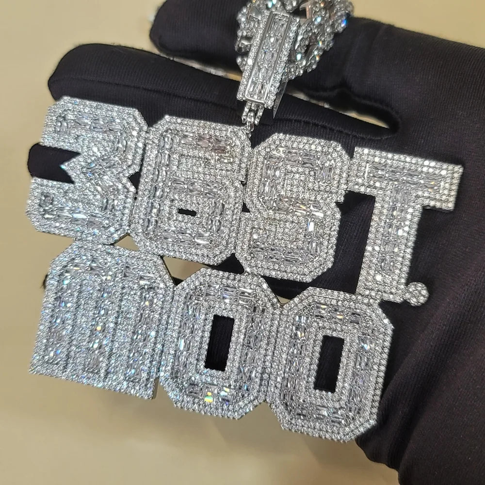 Custom Square Baguettecz Name Pendant Personalized Number Or Letter Necklace Chain For Him Her Birthday Gifts Hip Hop