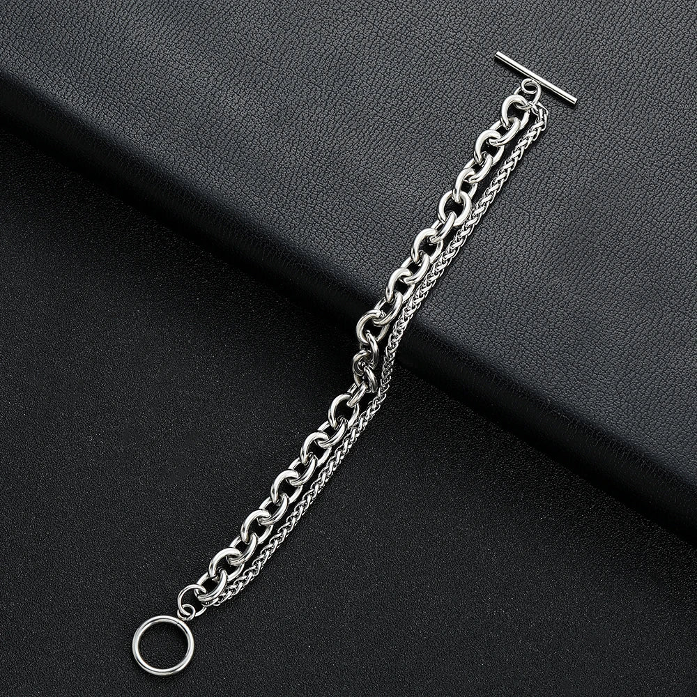 Double Layer Circle OT Buckle Chain Bracelet — Stainless Steel